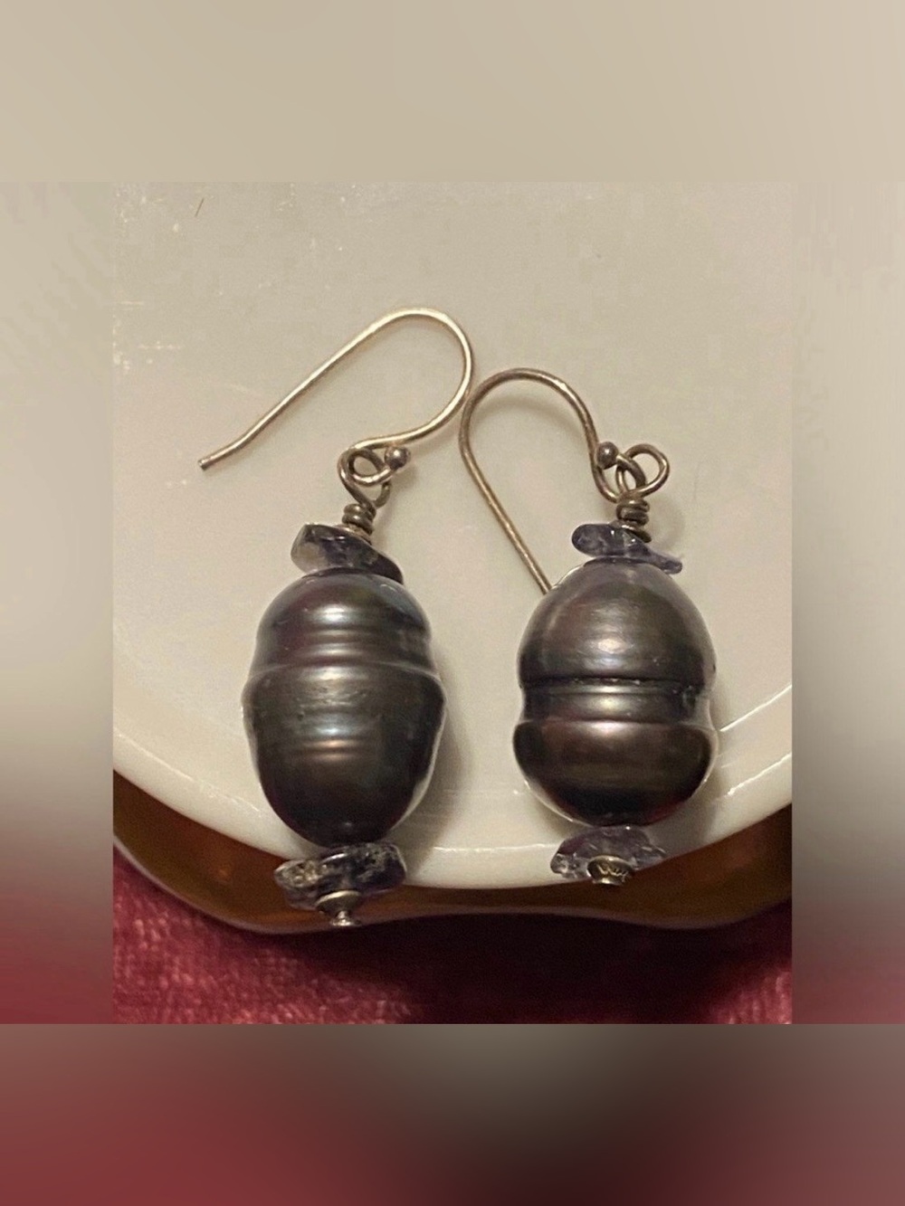 Genuine Pearl & Amethyst Sterling Silver Pierced Earrings #7778